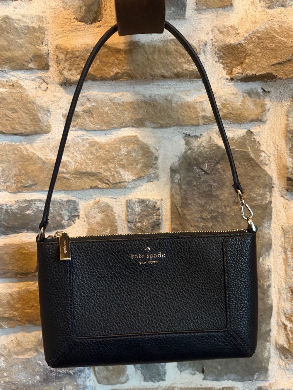 kate spade Black Pebbled Leather Double-Zip Wristlet